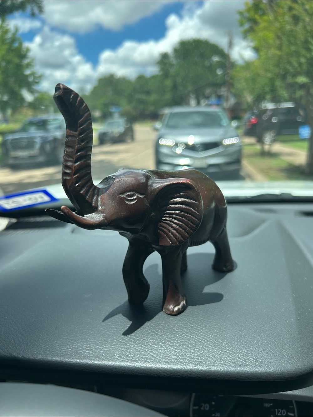 Carved Elephant Heavy Figurine - Dark Brown